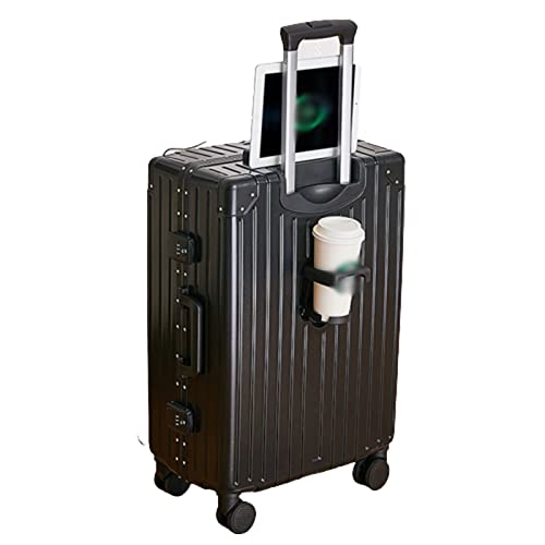 TREEYX Maleta recargable por USB, carrito para poner tazas, gancho frontal recto, ruedas universales de separación en seco y húmedo, maleta (negro, 24 pulgadas)