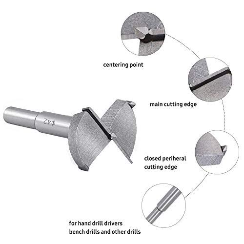 Flintronic Professional ForstnerBohrer, 42mm Forstner Bit, Forstner Cutter mit Rundschaft, Forstner Bohrer für Holz, Zubehör Bohrmaschine für Holzbearbeitung (Ø42 mm, Länge 80mm)