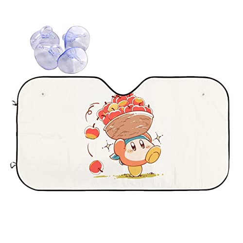 カーサンシェード 星のカービィ ワドルディ アニメ カーフロントカバー 車用サンシェード 日よけ 紫外線対策 展開寸法 140x76cm 吸盤4個付 カーテン 遮光断熱 軽自動車 おしゃれ プレゼント