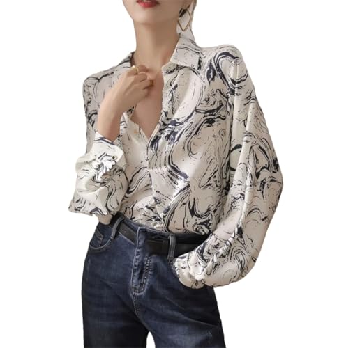 Chemise femme boutons pour le bureau imprimé printanier fluide Kelsiop