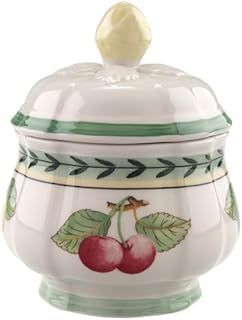 French Garden Fleurence Covered Sugar, 6.75 oz, Premium Porcelain, White/Multicolored