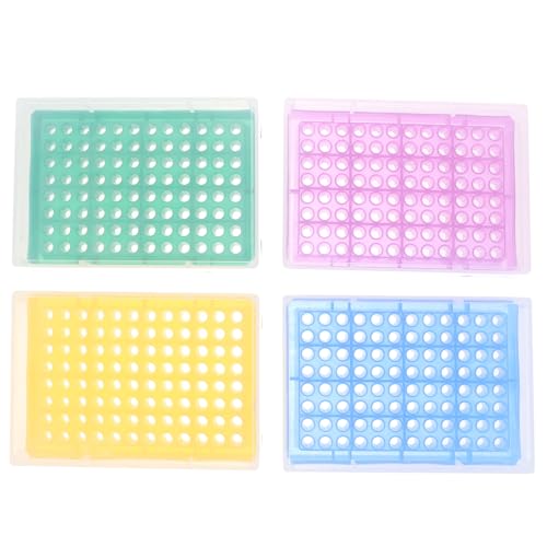 Happyyami 4個 製マイクロチューブ収納ボックス 遠心管ラック 色 黄 青 緑 紫 軽量耐久コンパクト実験室用収納ケース