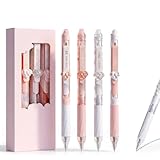VYNZOR 4er-Pack radierbare Kugelschreiber, radierbare Gelstifte, Kugelschreiber mit Druckmechanik und Durchschlagstifte (niedliches Erdbeermuster)