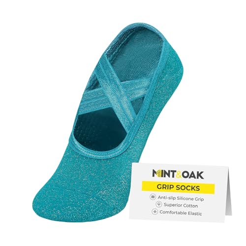 Image of Mint & Oak Pilates Socks with Grips for Women, Ankle Length Non-Slip Yoga Socks, Cotton Ideal For Yoga, Pilates, Gym, Workout, Cute Women's Gift
