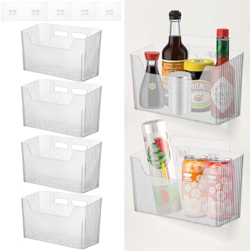 4 PCS Adhesive Kitchen Cabinet Door Organizer Storage Caddy, Clea...