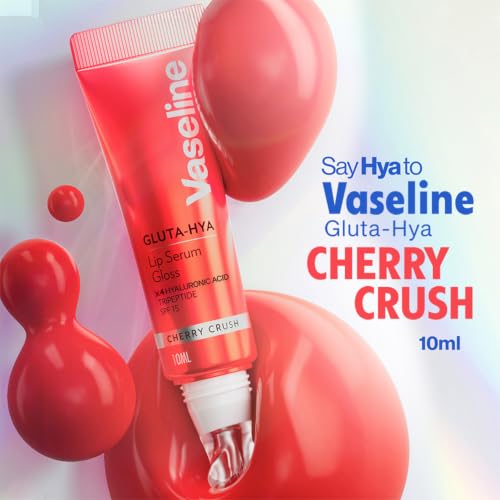 Image of Vaseline Gluta-Hya Cherry Crush Lip Gloss, Serum Lip Care with Hyaluronic Acid and GlutaGlow Technology, Tints, Plumps and Protects with SPF15 for Plumper Lips | 10 ml
