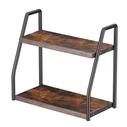 2-Tier Kitchen Spice Rack, Countertop Organizer, Corner Storage Shelf, Wood Finish & Durable Metal Frame, Shelves for Kitchen, Bathroom & Office (35.3 x 17 x 31.5 cm)