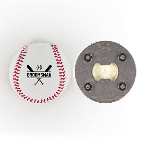 Product Image of the Baseball Bottle Opener Groomsman Groomsmen Printed Gift for The Best Man Personalized Baseball- Official Size-Custom Wedding Proposal Gift Ring Bearer Officiant Magnetic Cap Catcher