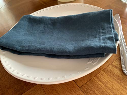 Eight Owls Linen Napkins – 100% French Flax – Stonewashed Pure Linen Cloth Napkins – Mitered Corners – Set of 4 (Dark Teal Blue)