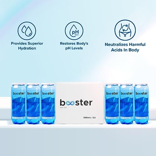 Booster Alkaline Drink, Mineral Rich-Alkaline Water pH 8+,Neutralizes Acidity and Supports For Building Immunity| (Pack Of 6) 500 ML