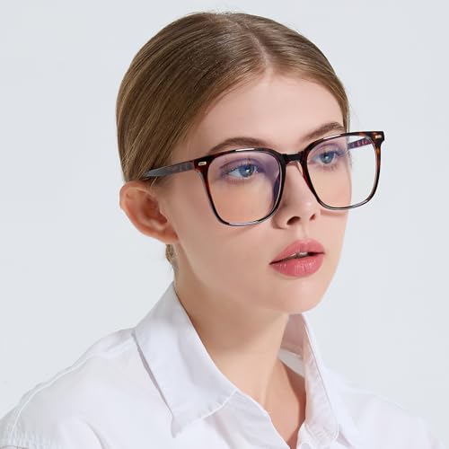 Image of Oversized Square Blue Light Blocking Glasses for Women Men, Anti-Fatigue Computer Monitor Glasses Reduce Eye Strain