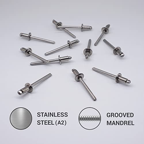 (Pack of 10 pcs) Stainless Steel Blind Rivets 4.8 x 8 mm, Dome Head, Pop Rivets, DIN 7337, A2 Rivet, Grooved Mandrel (10, 4.8 x 8 mm) - Image 2