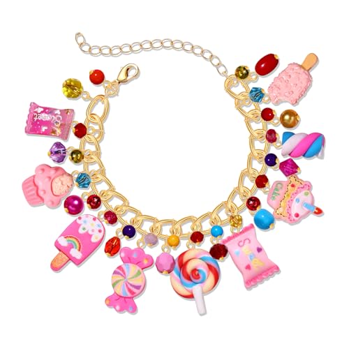 Lollipop Candy Charm Bangle Bracelets Funny Colorful Beads Sweet Candy Lollipop Marshmallow Cake Link Chain Friendship Bracelet Novelty Cute Bangle Wrist Jewelry Gift