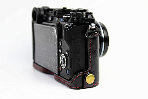 Bottom Opening Version Protective Pu Leather Half Camera Case Bag Cover With Tripod Design For Olympus Pen-F Camera With Pu Leather Hand Strap Black #TOP3