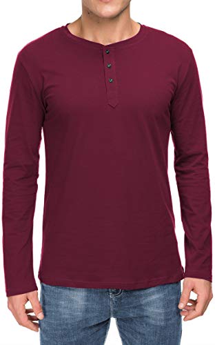 Boisouey Men's Casual Slim Fit Long Sleeve Henley T-Shirts Cotton Shirts Wine Red XL