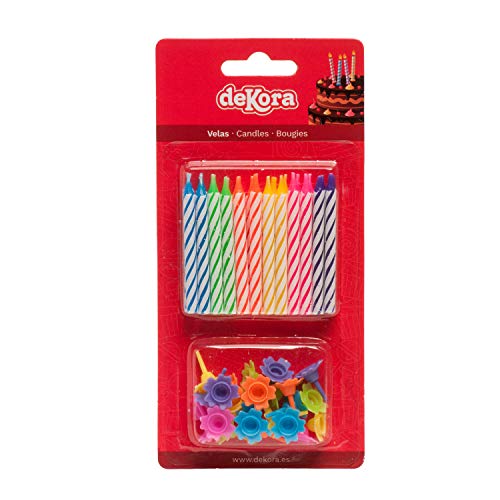 Dekora - 345309 Lot de 24 Bougies d'anniversaire Cire Multicolore