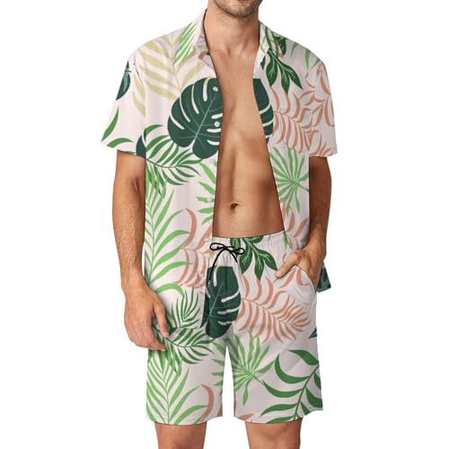Chemise Hawaïenne Homme Ensemble Anti-Chaleur Feuilles Vertes
