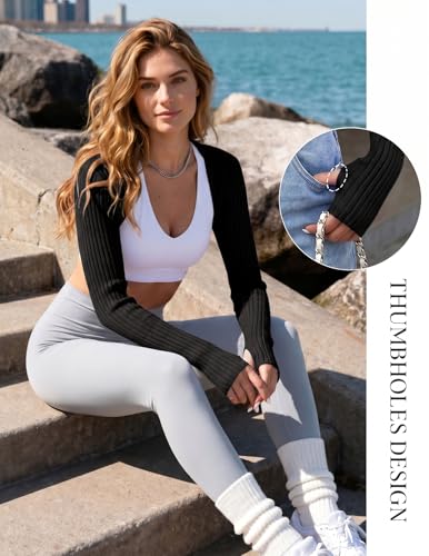 Image of Women's Long Sleeve Shrug Sweaters Knit Bolero Shoulder Open Cropped Cardigan