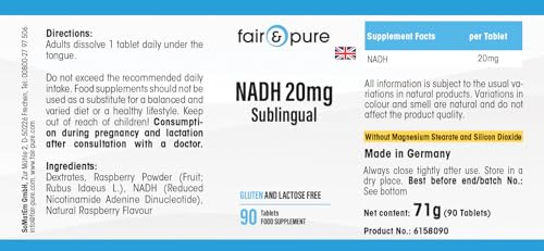 NADH 20mg Fair & Pure - 180 comprimés sublinguaux végans