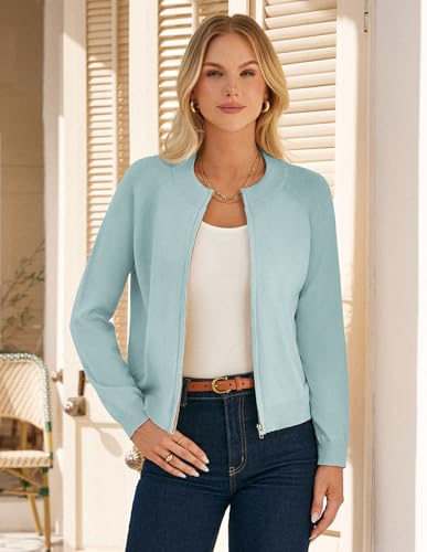 Image of GRACE KARIN Womens Long Sleeve Zip Up Cardigan Sweaters Lightweight Sweater Jacket Knitted Fashion Clothes