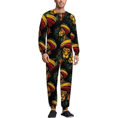 Rasta Reggae Lion Jamaica Men’s Pajama Set Long Sleeve Top And Pants Loungewear Sleepwear Pjs Nightwear
