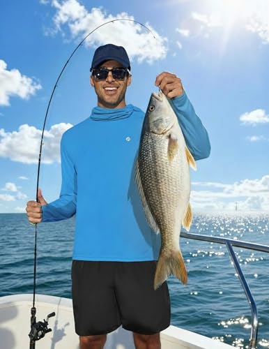 Image of PINSPARK UPF 50+ Sun Protection Hoodie Men with Mask Quick Dry Long Sleeve Fishing Hiking Shirts UV Rash Guard Lightweight