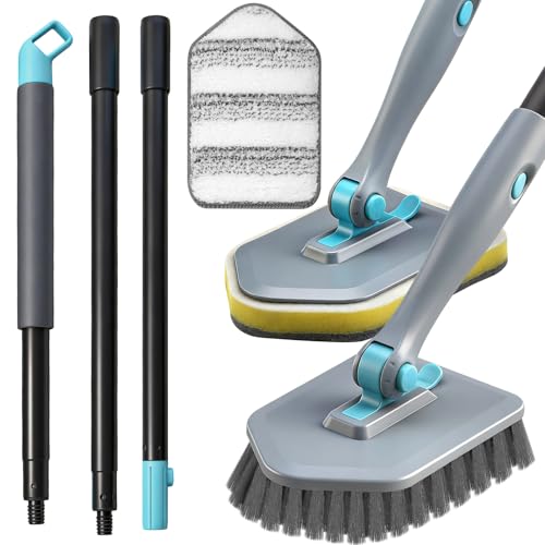 Dusch-Reinigungsbürste mit langem Griff, 3-in-1 Badewanne und Fliesenschrubber mit 127 cm ausziehbarem, langem Griff, abnehmbare steife Borsten, Dusche, Badezimmer (grau)