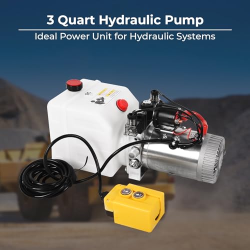 Image of 3 Quart Hydraulic Pump 12V DC Double Acting Hydraulic Power Unit w /Plastic Reservoir for Dump Trailer Car Lifting Platforms