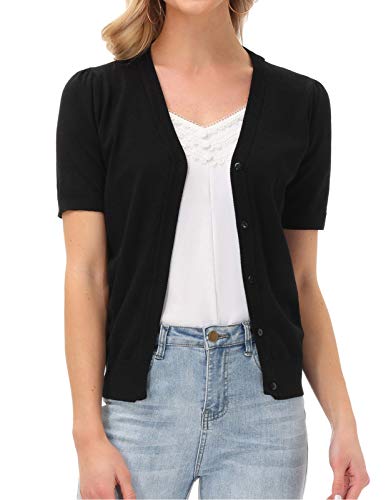 black short sleeve cardigan sweater