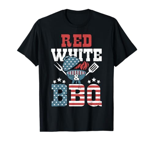 Red White and BBQ US Flag 4th of July Smoker Barbecue Chef T-Shirt