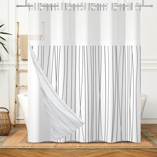 Meiguiman Modern Geometric No Hook Shower Curtain and Liner Set by Meiguiman - Used condition - Image 2