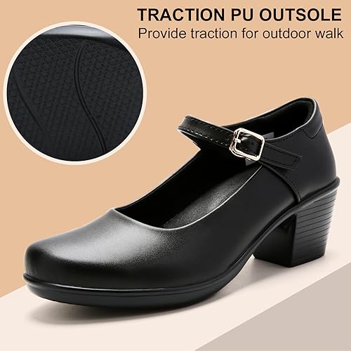 FGGP Women's Mary Jane Chunky Low Block Heels Pumps Closed Toe Comfortable Dress Shoes for Office Work Wedding Black Size 9.5| Zapatos de Trabajo para Mujer by FGGP - Used condition - Image 3