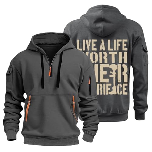 Quarter Zip Pullover Mens Fashion Graphic Hoodie Sweatshirt with Zipper Pockets, Outdoor Casual Workout Wear