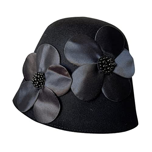 Chapeau cloche en feutre de laine pour femme élégant avec grande fleur