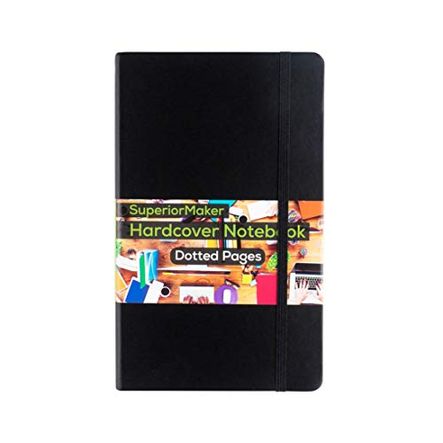 Dotted Notebook, Black Leather Bound Hardcover, Comes with Dotted Grid Paper, Business Premium Label Stickers, and Elastic Closure, 5 x 8.25 in. - SuperiorMaker®