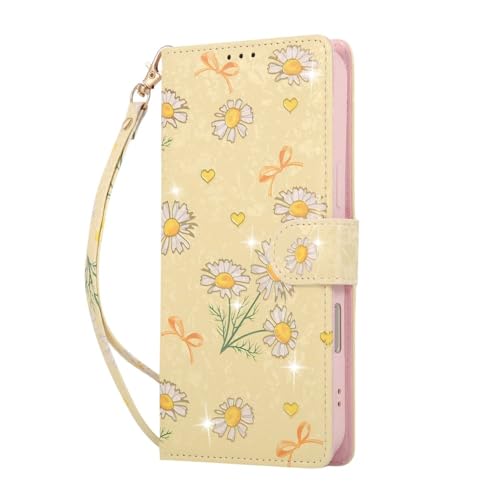 Étui antichoc iPhone 15 marguerite jaune protège écran et dos à rabat
