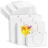 Lyellfe 30 Pack White Gift Bags, Waterproof Kraft Paper Bags with Handle Bulk, Heavy Duty Recyclable Shopping Bag, Retail Bags, Merchandise Bags for Birthday, Wedding, Party, Christmas, S, M, L