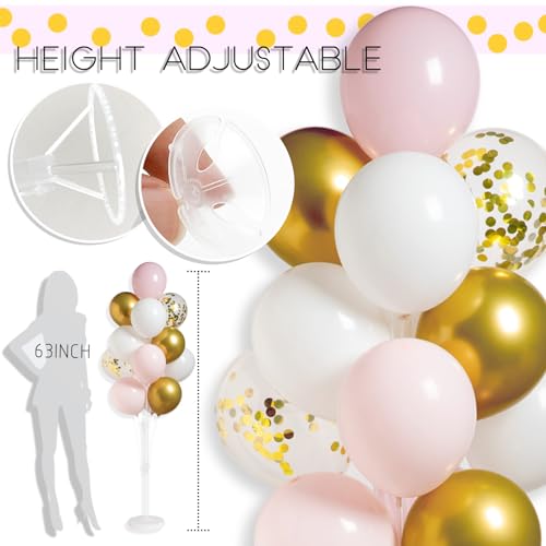 Image of Balloon Column Stand Kit with Metallic Pearl Light Pink&Gold Balloons,Balloon Column Kit for Floor&Table Backdrop Decoration for Confession Proposal,Party Wedding Baby /Bridal Shower Birthday
