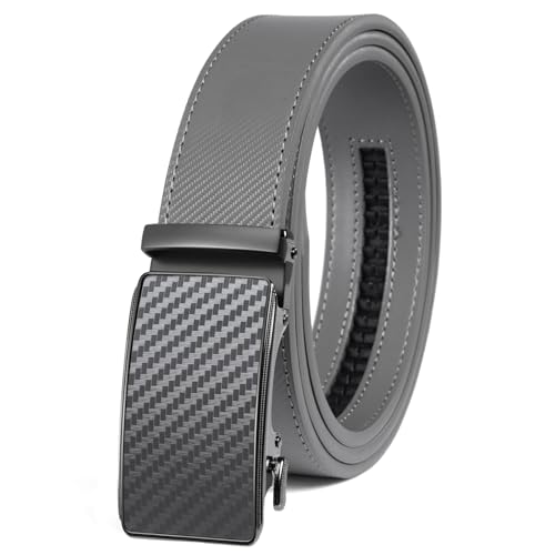 Image of Drowsmen Leather ratchet belt 1 3 /8 inch with Click Sliding Automatic Buckle, Adjustable belt Trim to Fit