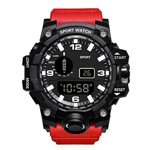 Bysku Multifunctional Waterproof Outdoor Sports Watch, Mens Digital Watch Sports Military Watches Waterproof Outdoor Chronograph Military Wrist Watches For Men With Led Back Ligh/Alarm/Date (Red) #TOP8