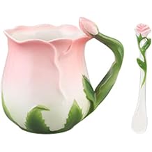 Pink Ceramic 3D Rose Flower Teacup, 320ml, 2-Pack, Perfect for Home, Office, Entertaining, Gift for Holidays
