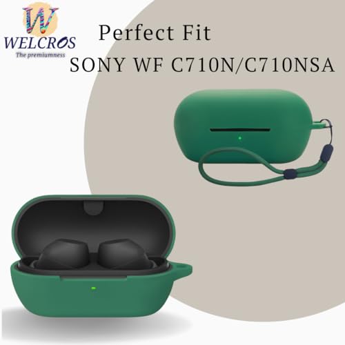 Image of WELCROS Soft Silicone Case Cover for Sony WF-C710N | C710NSA with Lanyard (Green)