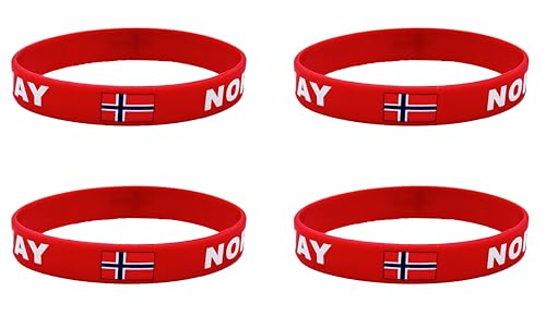 LLBFHH Lot de 4 bracelets en caoutchouc avec drapeau norvégien de la Norvège, bracelet en silicone, décorations patriotiques