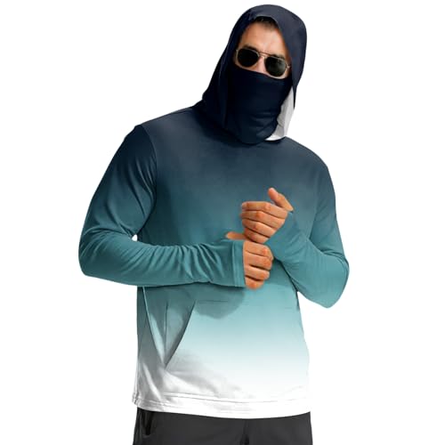 Sun Hoodie UPF 50 Long Sleeve Men Outdoor Summer Lightweight Cooling Beach Athletic Rash Guard with Thumb Holes Camisas Con Capucha para Hombres Navy