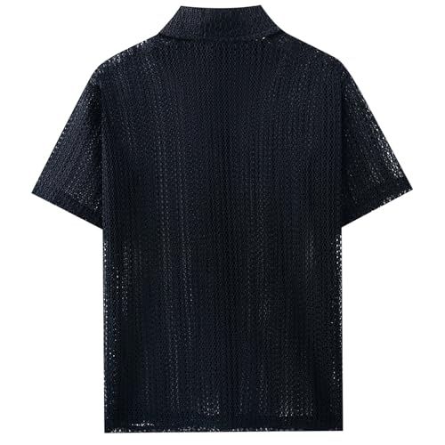 Men's Summer Crochet Knit Shirts Short Sleeve Lapel Collar Button T-Shirt Hawaiian Beach Shirt Vacation Breathable Shirts3