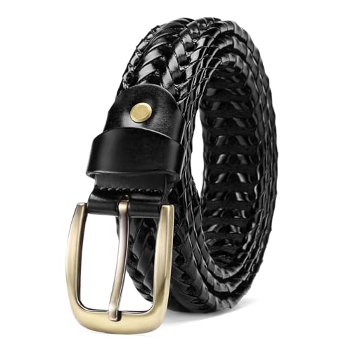 Leather Braided Belts for Men, 1 3/8