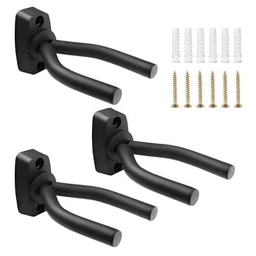 Fousenuk 3 piezas Soporte Pared Guitarra, Oporte de Guitarra Negro Colgador de Guitarra Eléctrica Acustica Tamaño Ajustable, Soporte de Guitarra para Colgar Guitarra en Pared o Perchero