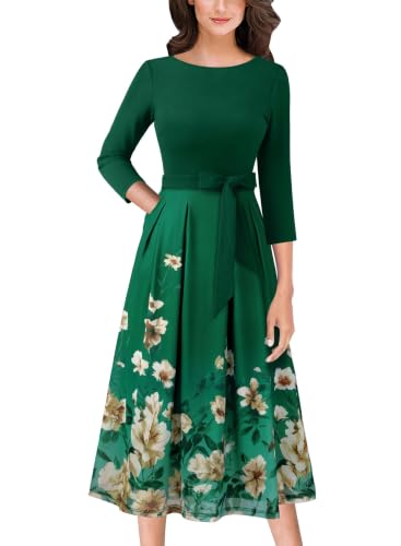 Image of VFSHOW Womens Work Business Casual Church Pockets Belted A-Line Midi Dress