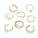 DESIGN VINTAGE : Lot de 5 bagues d'articulation plaquées or avec des motifs et des embellissements d'inspiration bohème pour un look classique et intemporel