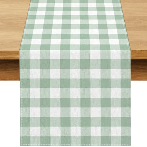Buxiuer Sage Green Gingham Party Table Runner...